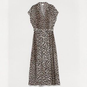 NWT H&M Leopard Cheetah Print Short Sleeve V-Neck Collared Shirt Midi Dress XXL